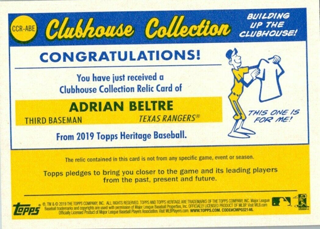 Topps Heritage 2019 Clubhouse Collection Adrian Beltre Jersey