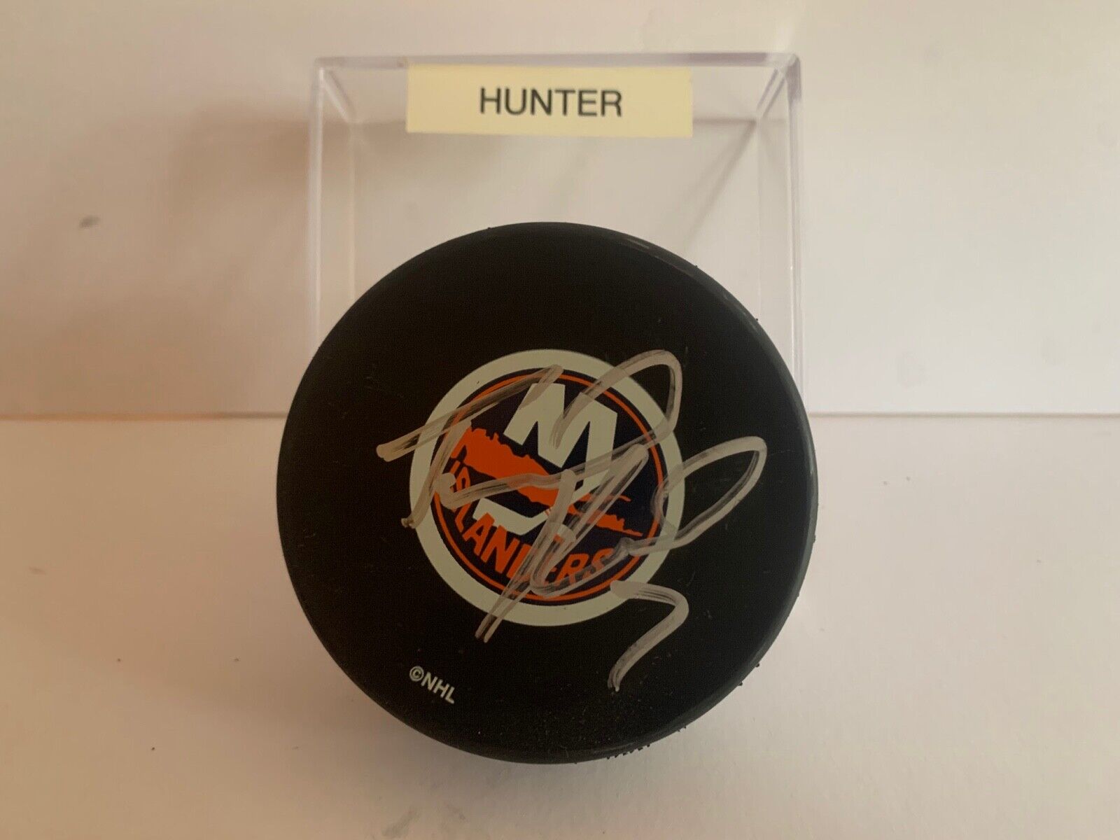 Trent Hunter Autographed Official NHL Hockey Puck New York Rangers Logo