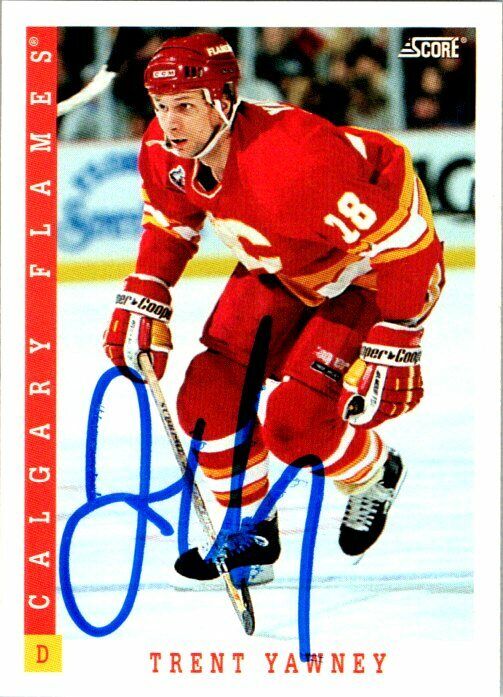 Trent Yawney Calgary Flames Hand Signed 1993-94 Score Hockey Card 332 NM