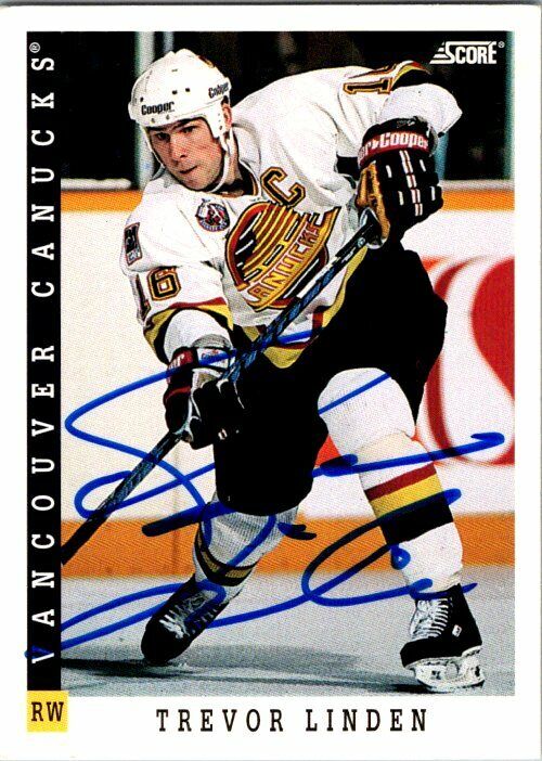 Trevor Linden Vancouver Canucks Hand Signed 1993-94 Score Hockey Card 117 NM-MT