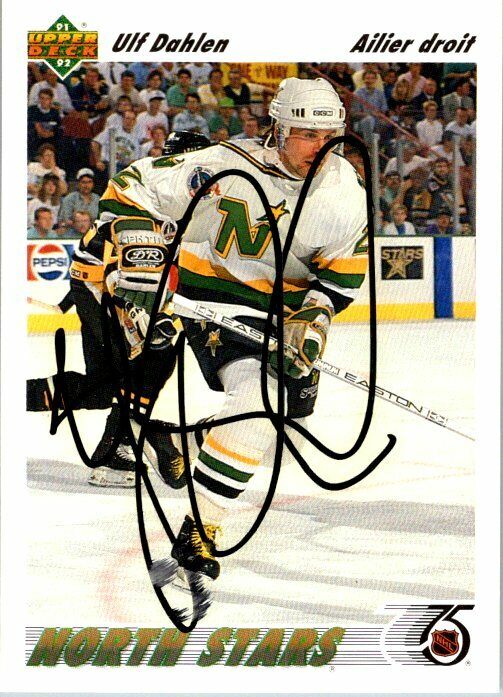 Ulf Dahlen North Stars Hand Signed 1991-92 Score Hockey Card 348 NM-MT