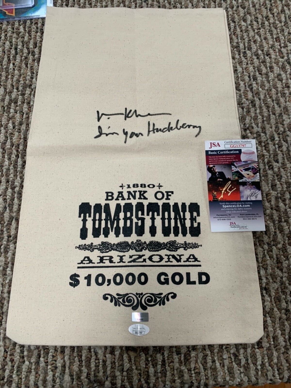 Val Kilmer Doc Holliday Signed Replica Bag Tombstone Actor JSA with Quote
