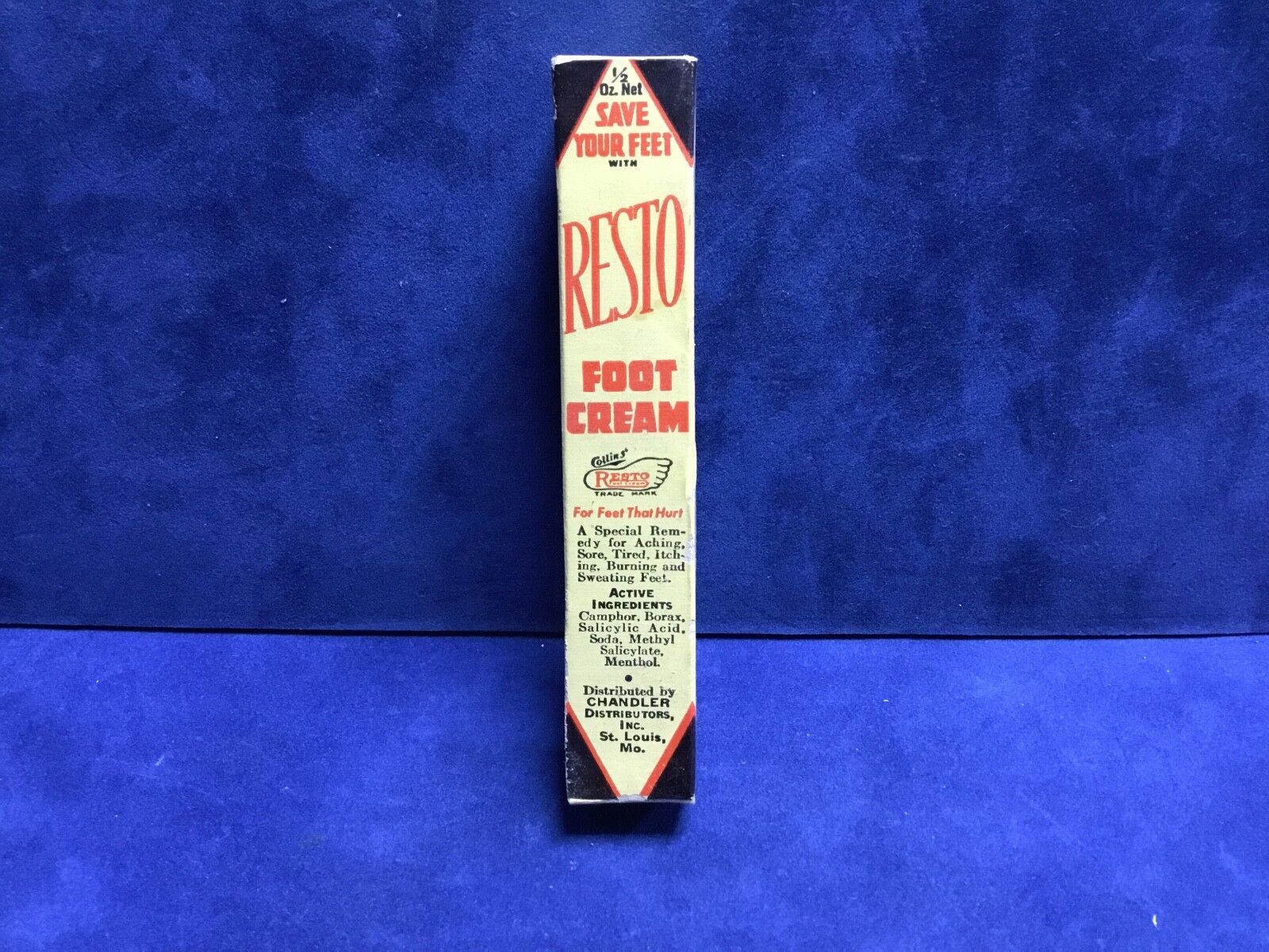 Vintage Resto Foot Cream  Collins Distributed by Chandler Empty Box