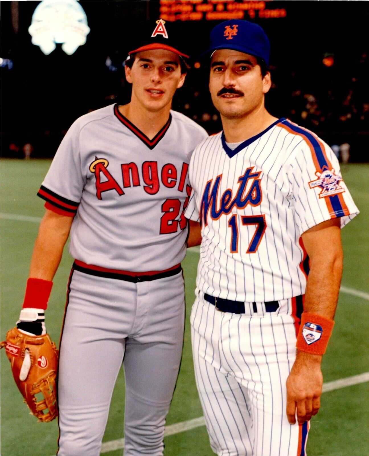 Wally Joyner LA Angels with Keith Hernandez NY Mets 8x10 Color Photo