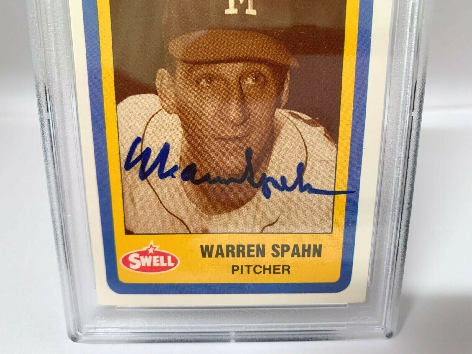 Warren Spahn Autographed Signed 1990 CMC Baseball Card PSA Certified Slabbed