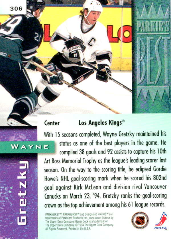 Wayne Gretzky of the Los Angeles Kings in action during the 1995