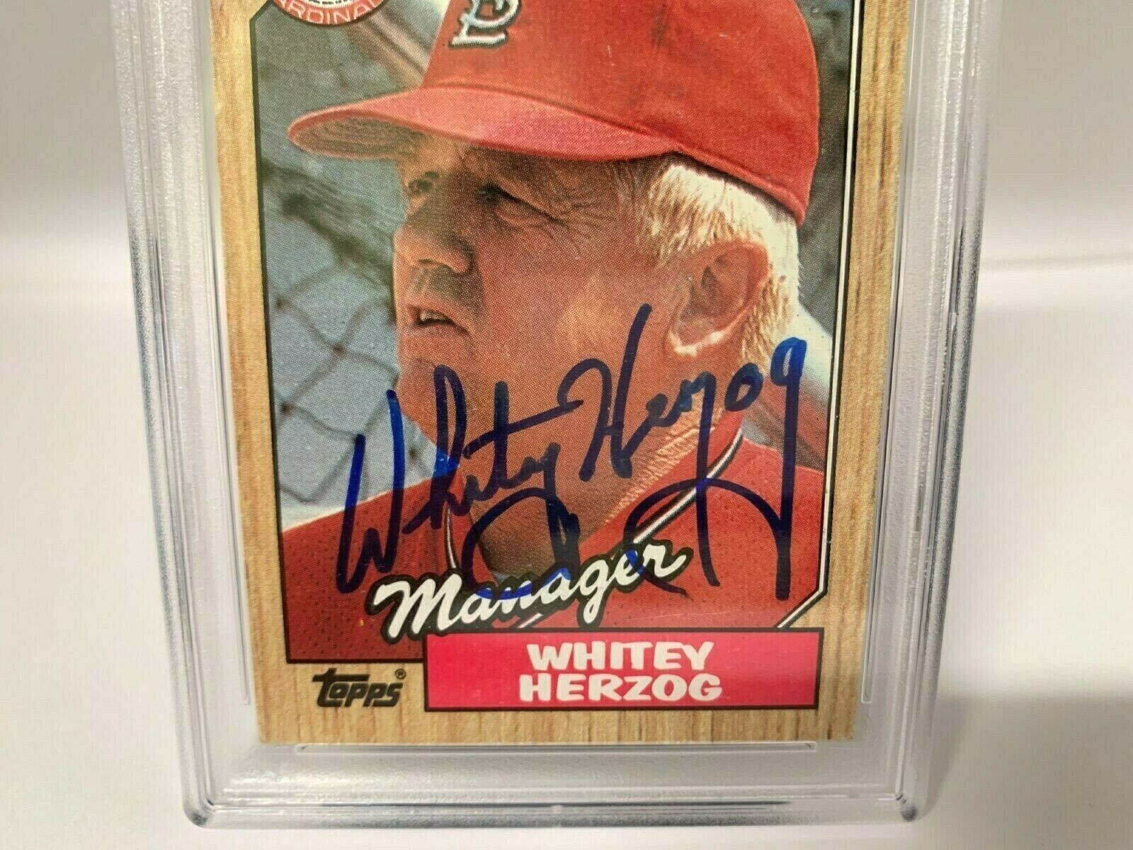 Whitey Herzog Autographed 1987 Topps Baseball Card PSA Certified Slabbed