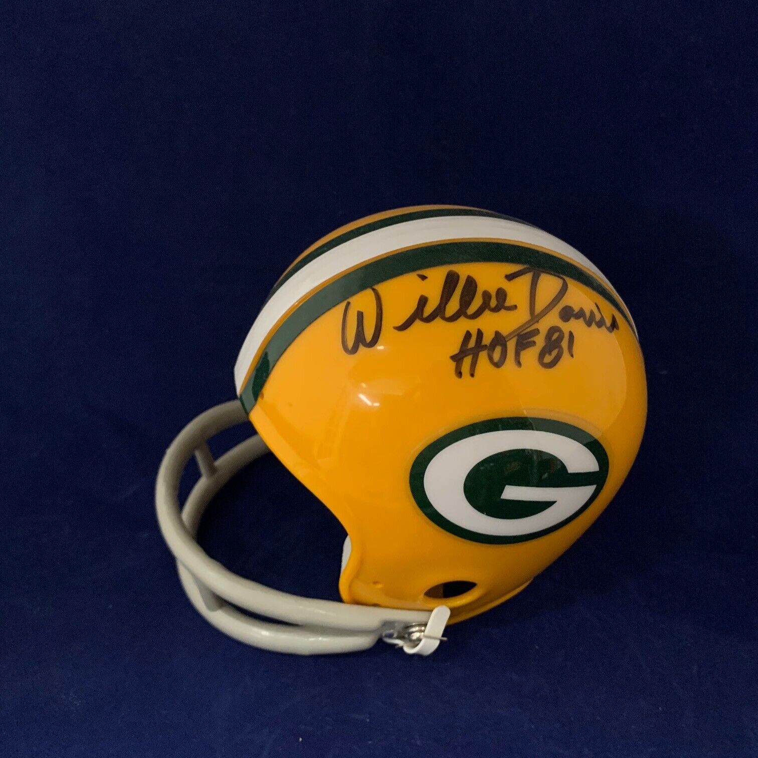 Willie Davis Packers HOF 81 Signed Autographed 2 Bar Mini Helmet with Cert