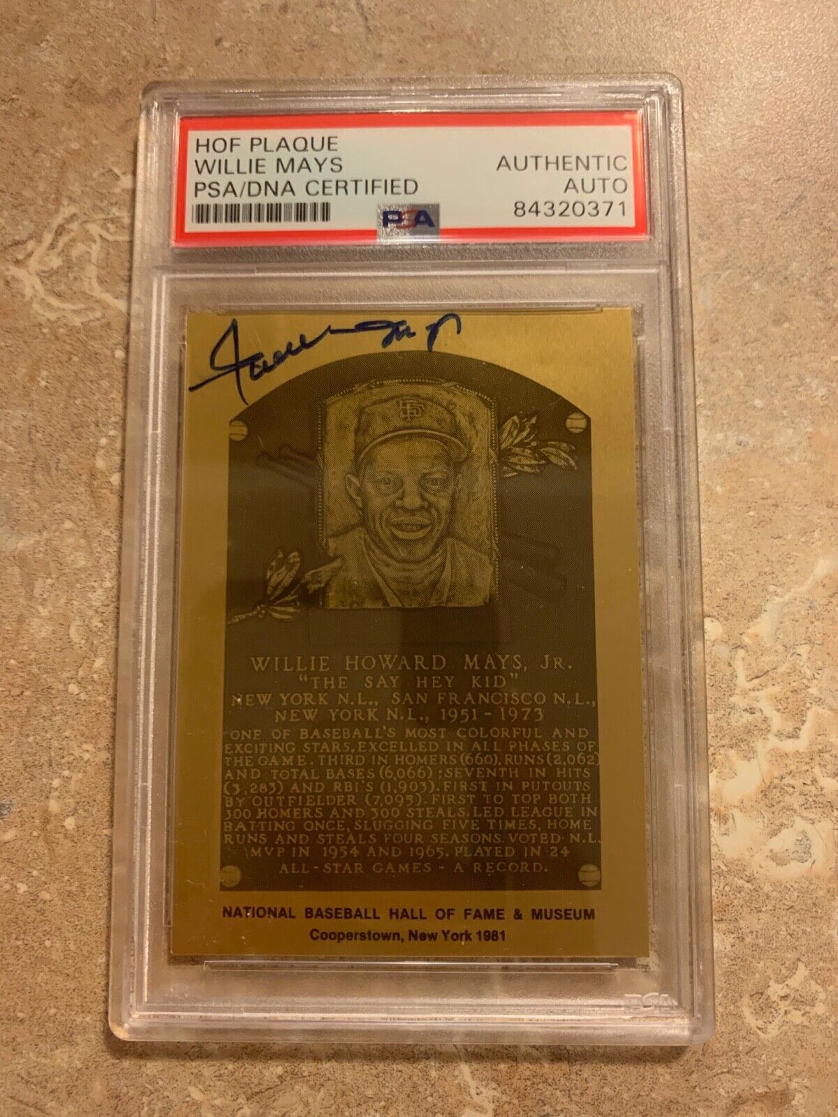 Willie Mays Autographed HOF METAL NY Hall of Fame Card PSA Slabbed Certified