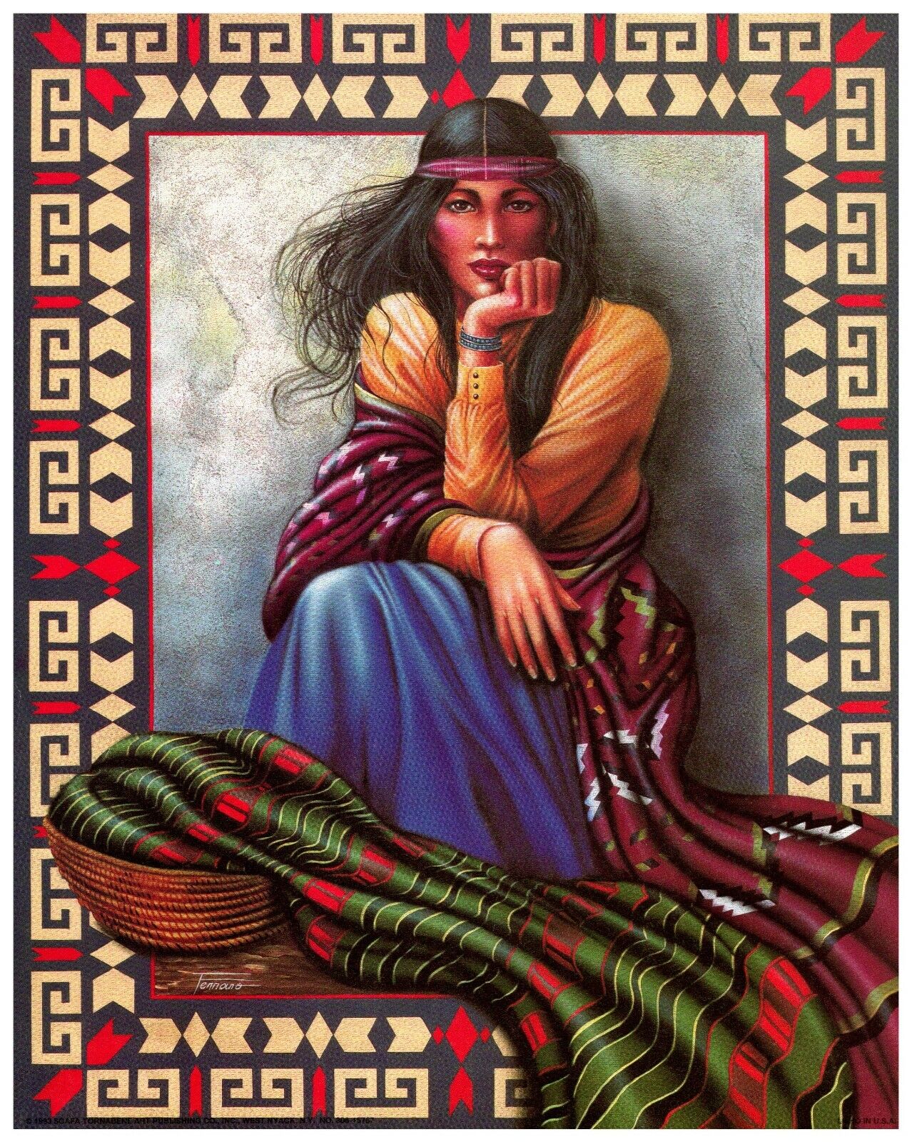 Women Aztec Design 8x10 1993 Vintage Scafa-Tornabene Art Publishing Litho