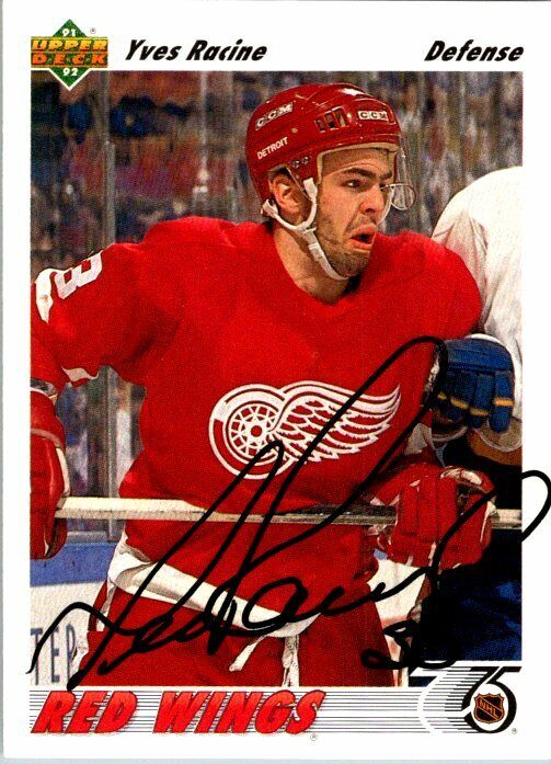 Yves Racine Detroit Red Wings Hand Signed 1991-92 UD Hockey Card 498 NM-MT