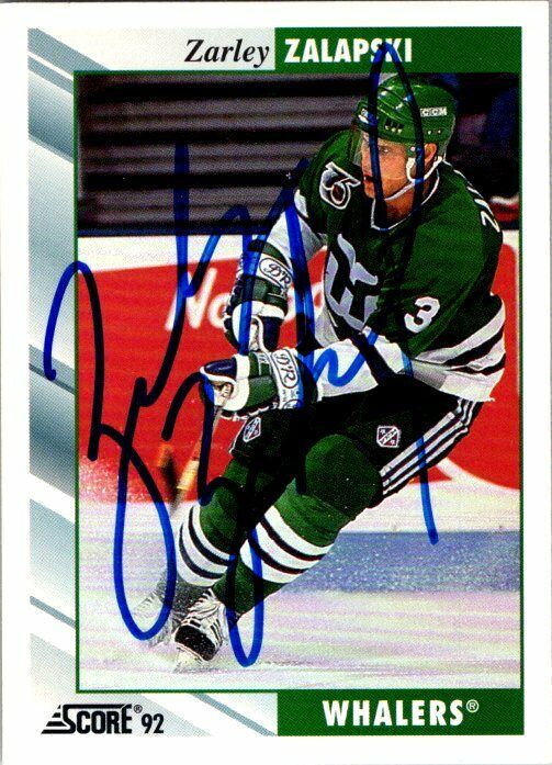 Zarley Zalapski Hartford Whalers Hand Signed 1992-93 Score Hockey Card 238 NM