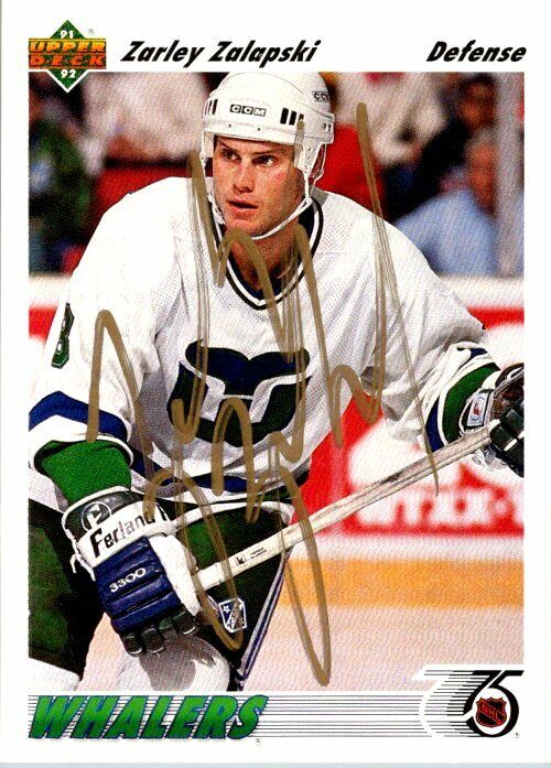 Zarley Zalapski Hartford Whalers Hand Signed 1991-92 UD Hockey Card 231 NM