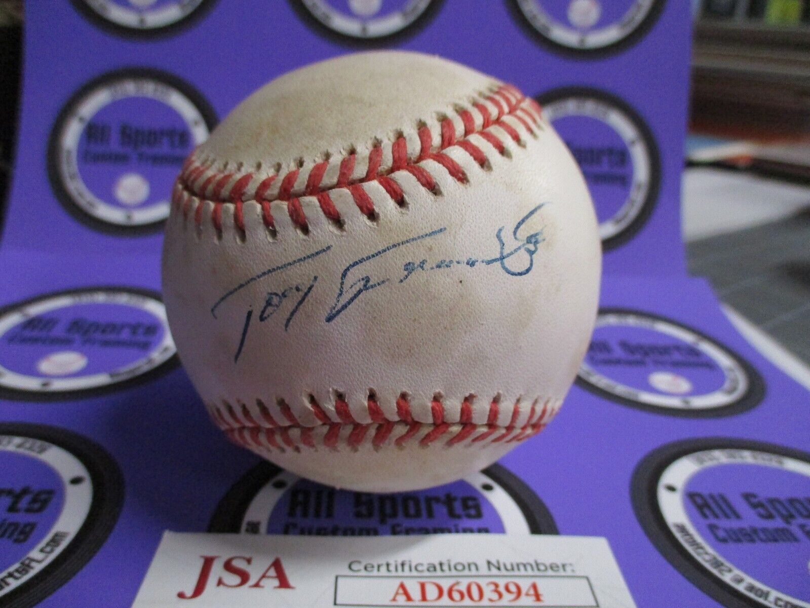 Tony Fernandez Toronto Blue Jays Autographed Baseball JSA #AD60394 Toned