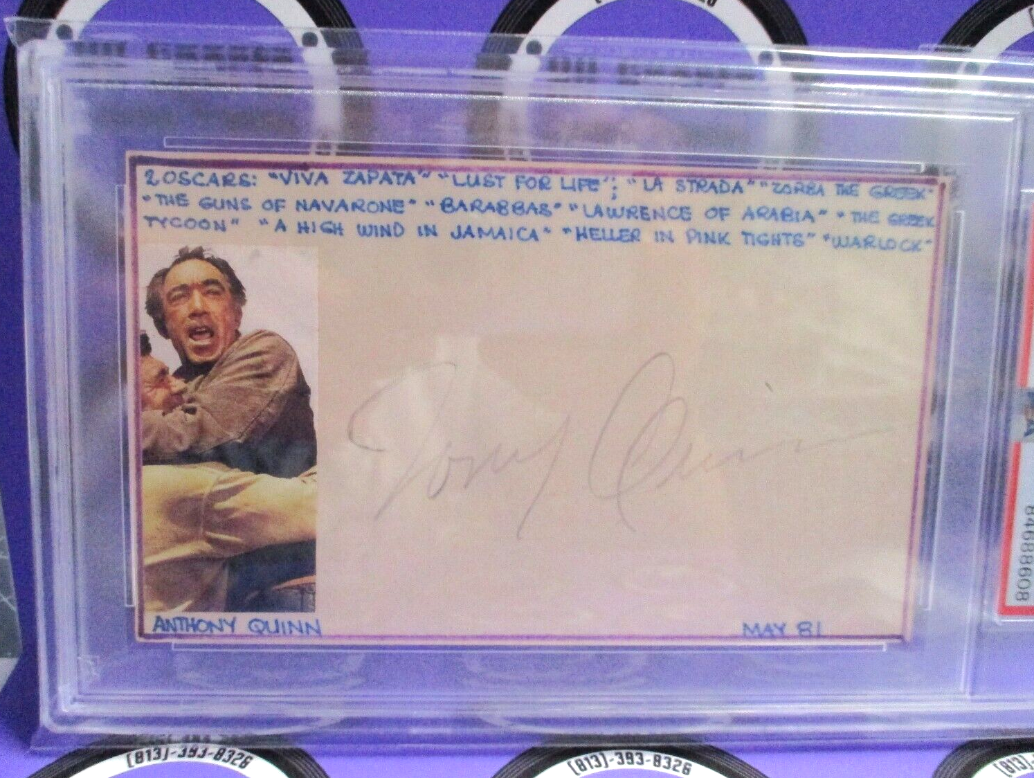 Anthony Quinn Autographed Index Card Signed PSA Certified #84688608 Slabbed