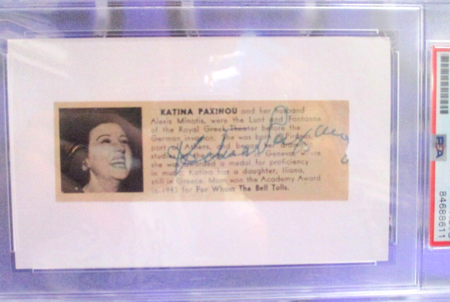 Katina Paxinou Autographed Index Card Signed PSA Certified #84688611 Slabbed